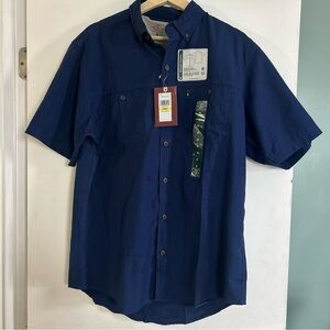 GH Bass Men's Medium Blue Short Sleeve Sun Shirt Button with UPF NWT